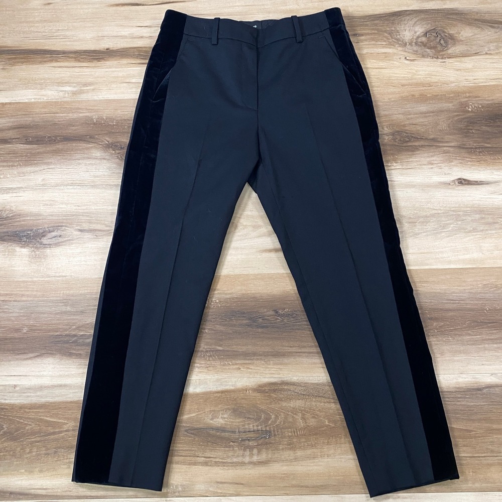 The Kooples Paris Wool Tuxedo Stripe Cropped Pants 29x26 Trousers Black Skinny